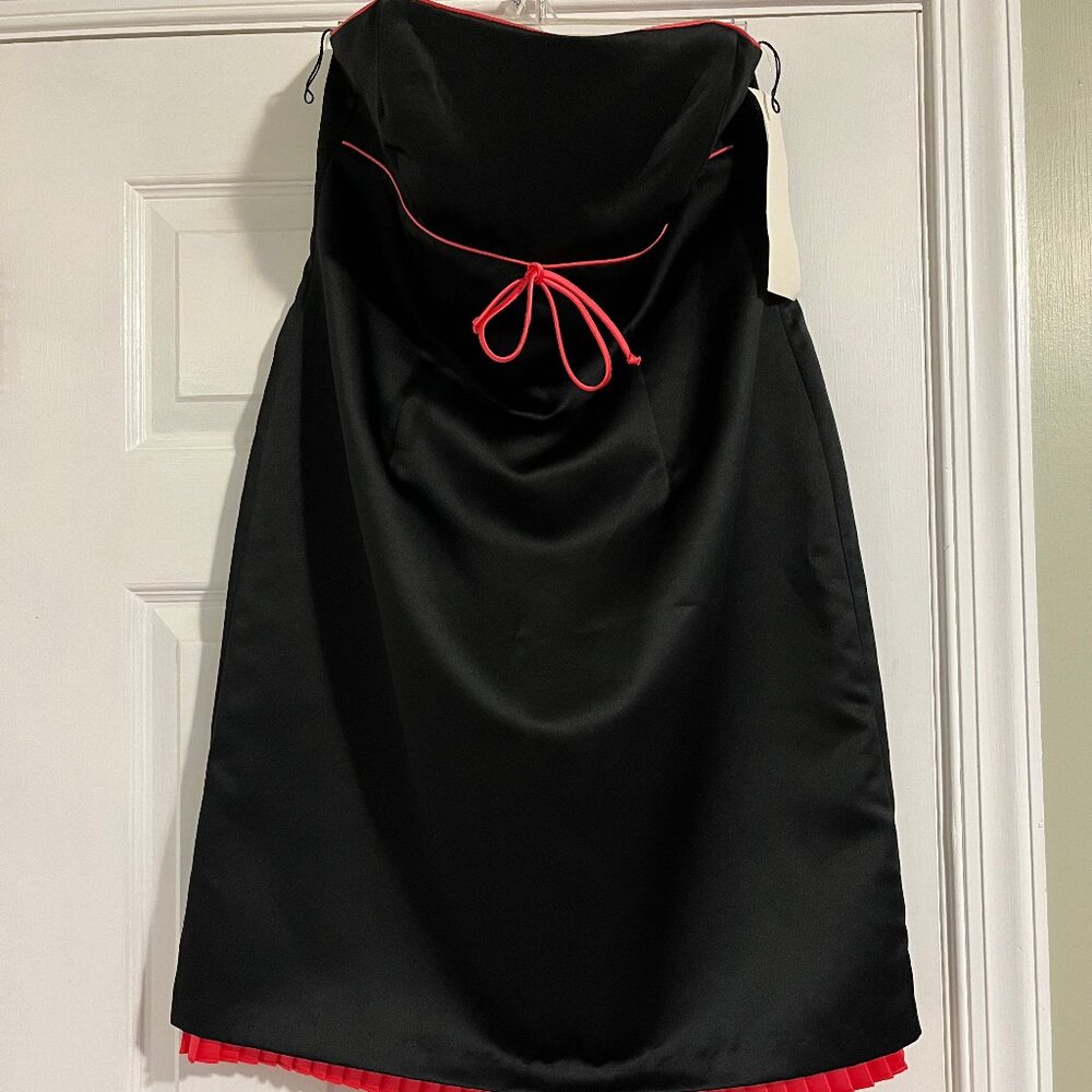 Black satin Mica dress with coral trim New with tag NWT size 12